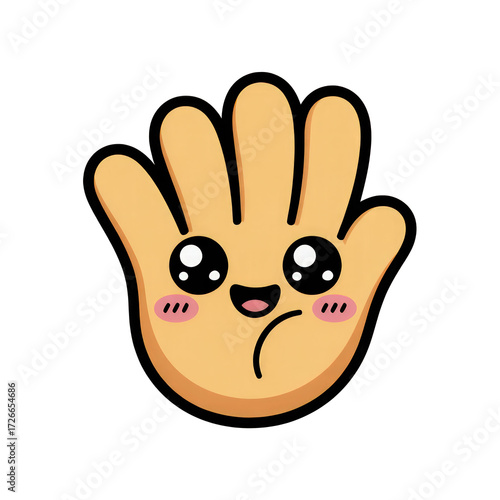 Cute cartoon hand with a happy facial expression on transparent background