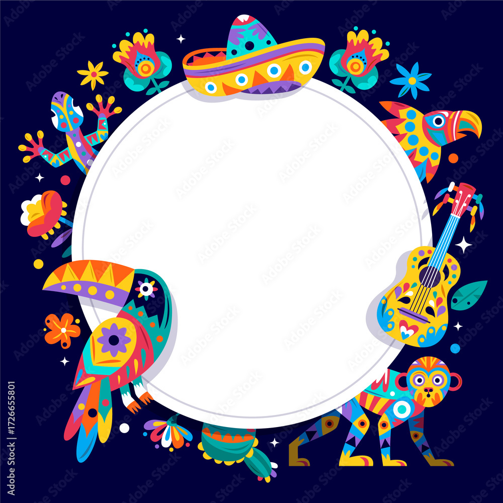 Obraz premium Colorful Mexican Traditional Art Designs with Vibrant Decorative Background