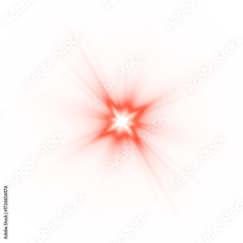 Star effect with radiant rays and bokeh glow, featuring a red light in PNG format. PNG Red laser light effects, element set on transparent background.