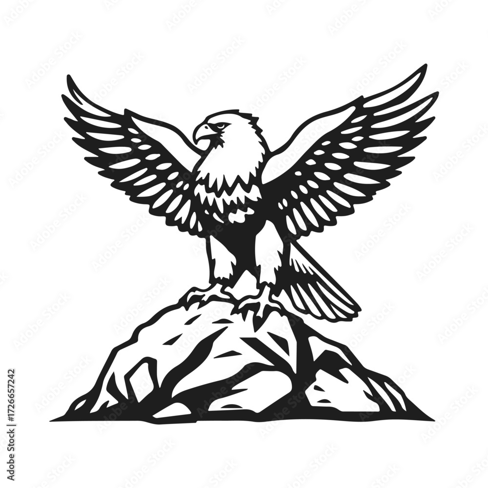 Fototapeta premium Eagle bird illustration, eagle vector drawing, wild eagle art, eagle sketch on a rock