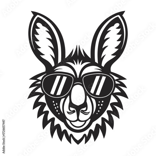 Silhouette of a cool kangaroo face wearing sunglasses reveals a unique monochrome appearance