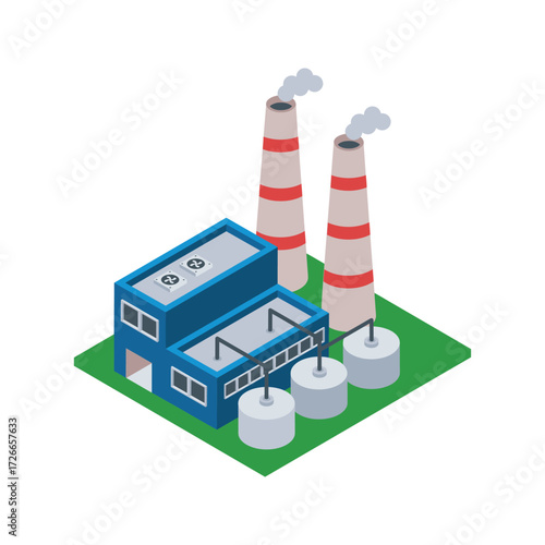 Isometric view of a factory building.