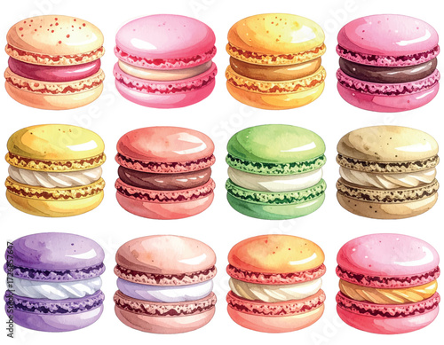 Vector colorful macaroons set isolated on the white background