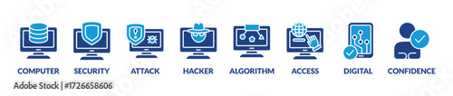 Banner cyber security and brech data web icon application, attack, hacker, disaster, access