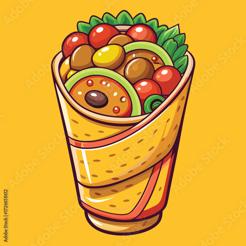 Colorful cartoon wrap with various fillings