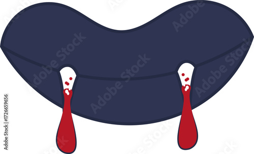 Spooky illustration of dark vampire lips with fangs dripping blood. Perfect for Halloween decorations, party invitations, or horror-themed designs.