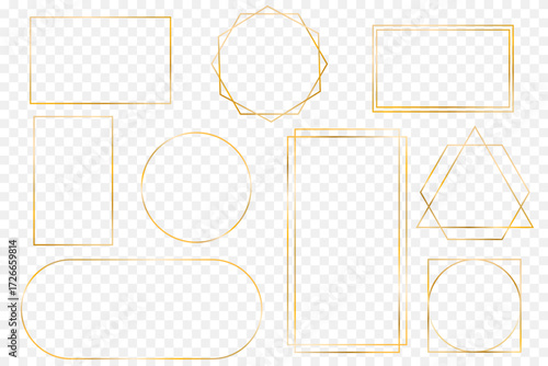 Set of golden geometric frames. Luxury gold borders collection.