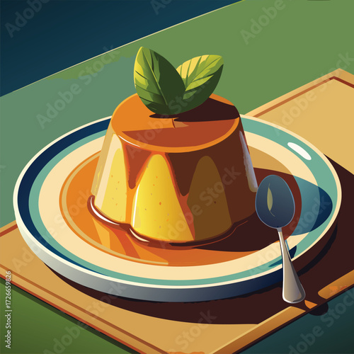 Creamy custard dessert with caramel topping on a plate