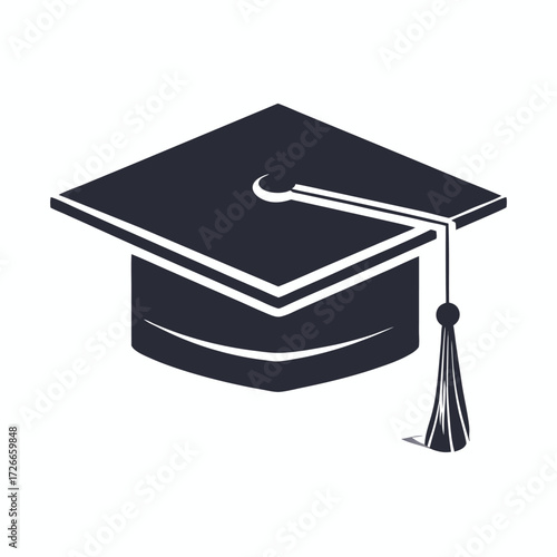 Single dark graduation cap shows tassel and mortarboard in a clean minimalist style