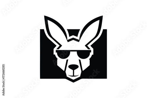 Stylish kangaroo wears sunglasses within a black square for a modern minimalist appearance