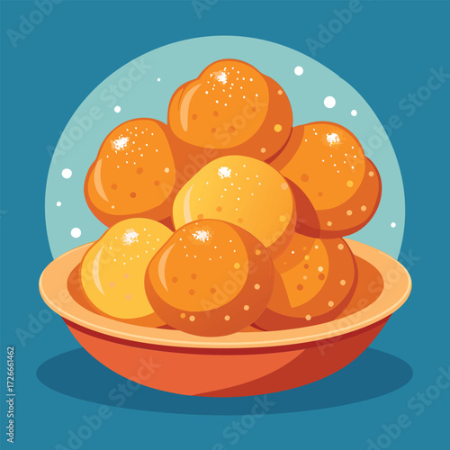 A plate of round. sugared buns