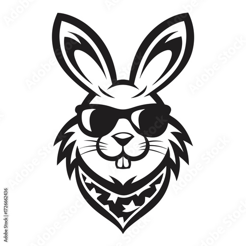 Stylish rabbit with sunglasses and bandana presents a cool monochrome animal vector