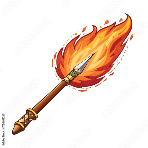 A fiery spear with a glowing tip, symbolizing power and ancient combat