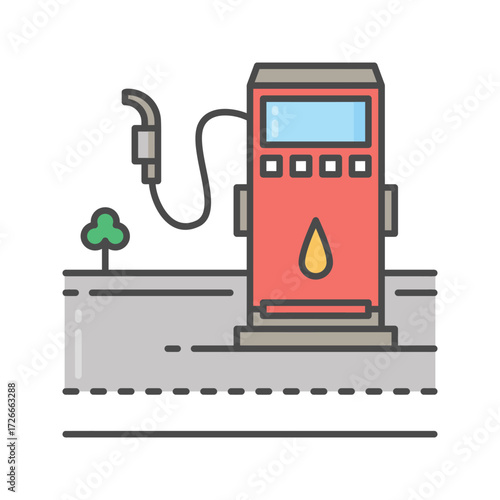 Roadside Fuel Pump Vector Illustration.