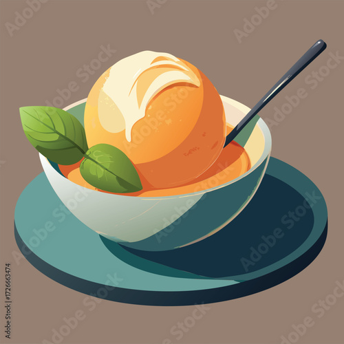 Orange Ice Cream Ball in a Bowl