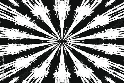 Bokeh black circular starburst texture modern black overlay monochrome grunge vector illustration. Distressed uneven grunge background. Overlay to create interesting effect and depth. Isolated on whit