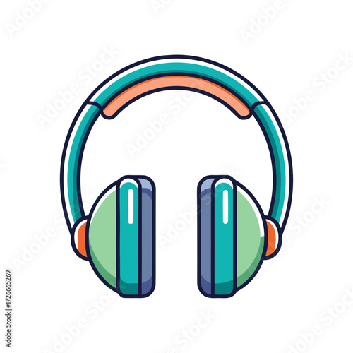 A vibrant pair of headphones illustration, featuring a modern design, and representing music. Generative AI