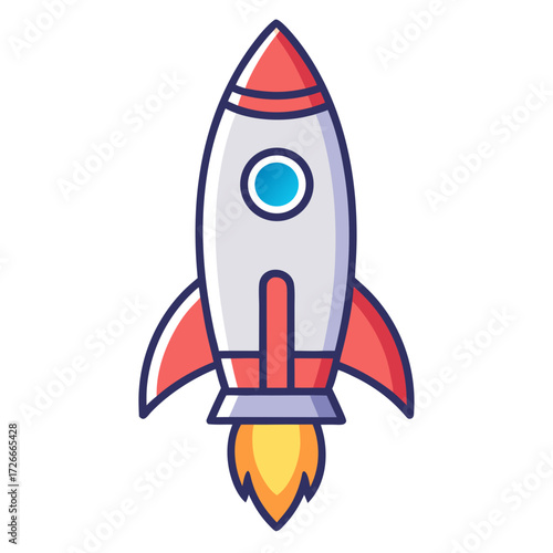 An illustrated vibrant cartoon rocket ship takes flight, symbolizing innovation and progress, this dynamic image depicts a symbol of space exploration and technological advancement. Generative AI