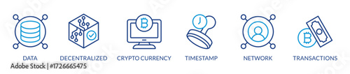Block chain banner crypto currency concept vector illustration with icons