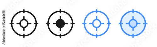 Crosshair or target symbols for focus, aim, precision, and analysis, representing concepts such as security, navigation, and strategy in minimal design.