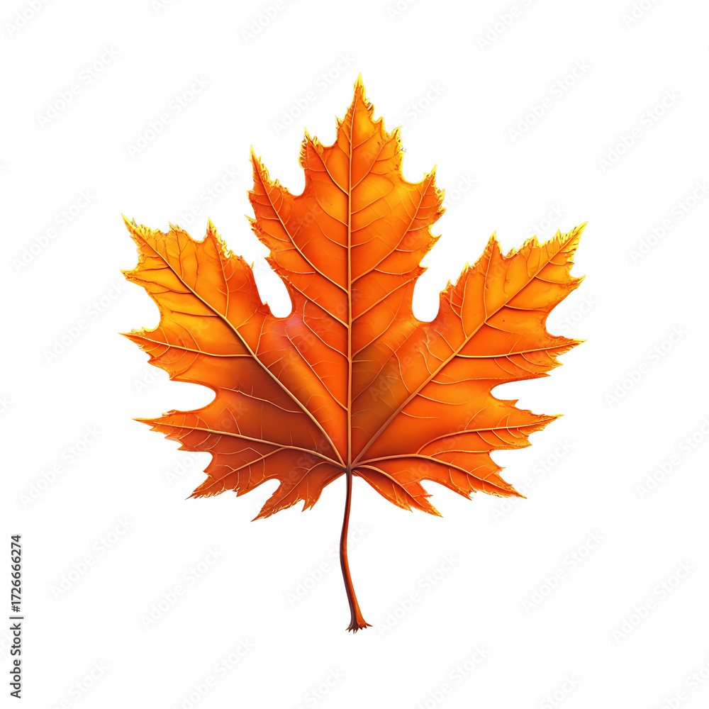 Fototapeta premium A single vibrant yellow and orange maple leaf, isolated on a transparent background, Generative AI