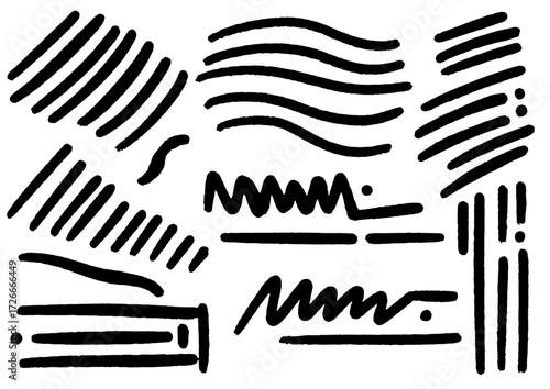 Abstract collection of hand-drawn lines, creating textures and visual elements for design projects, arts