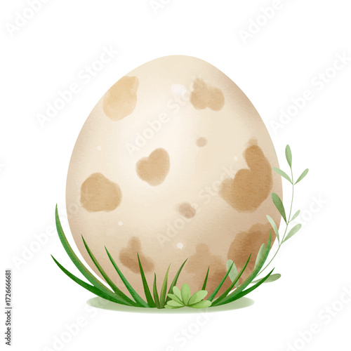 Cute spotted dinosaur egg. Watercolor prehistoric element for kids posters cards stickers and decoration.