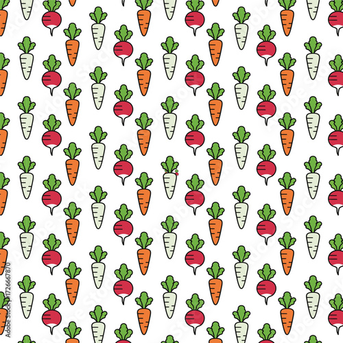 Carrot, Radish, and Turnip Seamless Vegetable Pattern