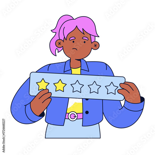 Woman showing score card with low rating