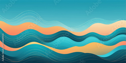 Abstract wave vector design with blue color line art for a summer sea water nature beach ocean background banner template