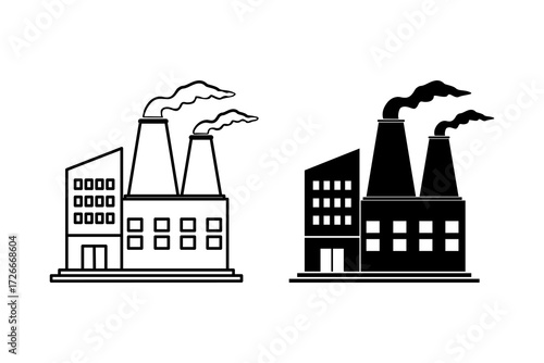 Factory icon. Line style for website or mobile app. Flat vector illustration design isolated on white background.