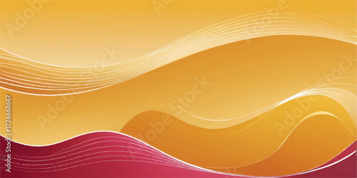 Abstract wave vector background illustration with vibrant orange and yellow gradient lines and sunburst texture