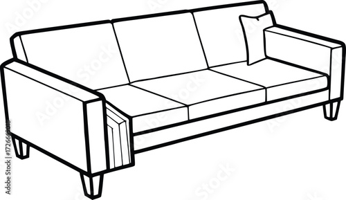 Black outline of a three-seater sofa with one cushion