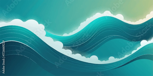 Abstract blue wave design with a sea and sky landscape illustration for a summer beach banner background