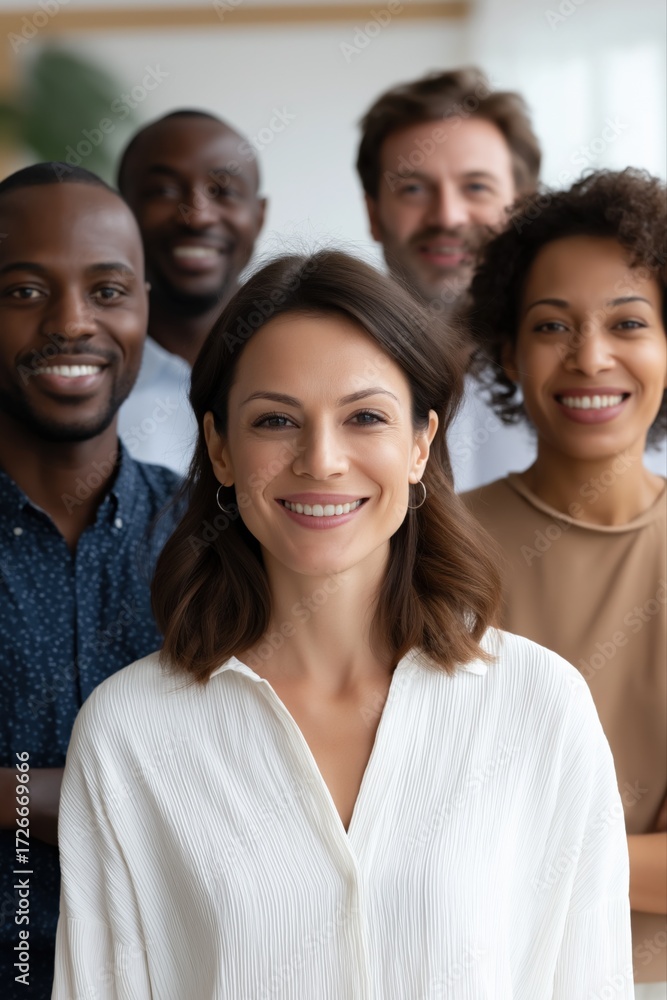 Obraz premium Group of diverse smiling adults in casual attire