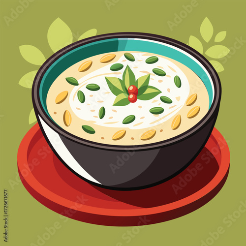 Bowl of creamy soup with toppings