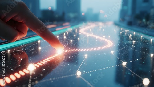 Finger Navigating Smart City Roadmap With Pins