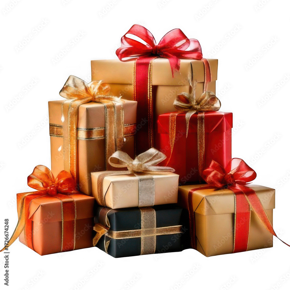 Obraz premium a group of wrapped presents isolated on white and transparent background