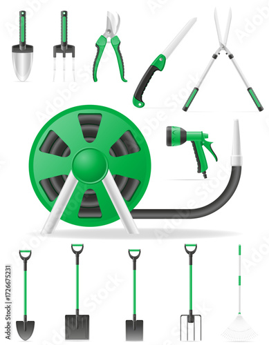 garden tools eguipments and items cartoon stock vector illustration isolated on white background
