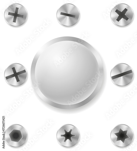 metal screws heads bolts and rivet cartoon stock vector illustration isolated on white backgroun