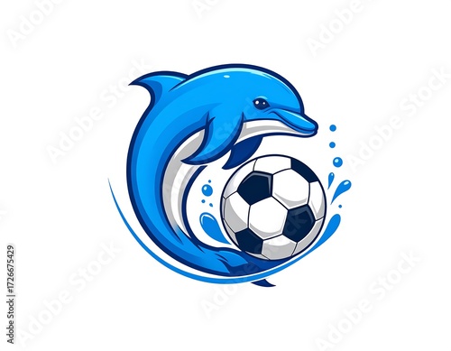 Playful dolphin jumping with a soccer ball