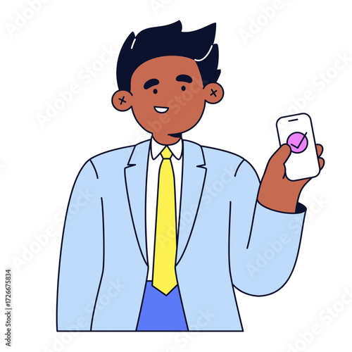 Man holding a smartphone with a checkmark