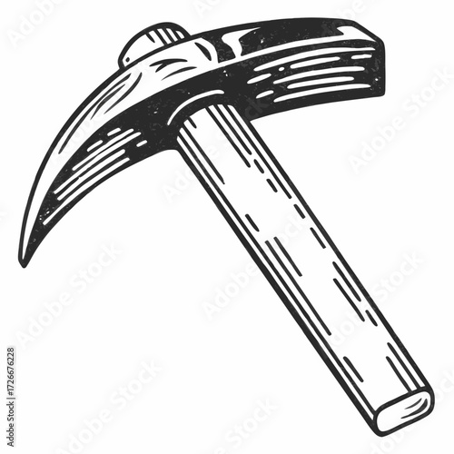 Vintage pickaxe tool with wooden handle on white background  