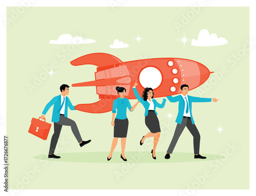 The concept of entrepreneur or start up, teamwork helps to grow to launch new projects.