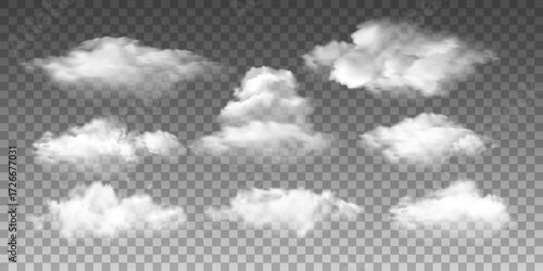 White realistic vector cloud isolated on transparent background
