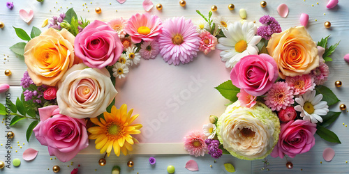 Greeting card letter frame. Flowers and romance.