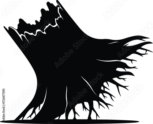 Vector Decaying spooky tree stump dark silhouette Illustrator