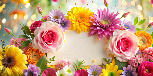 Greeting card letter frame. Flowers and romance.