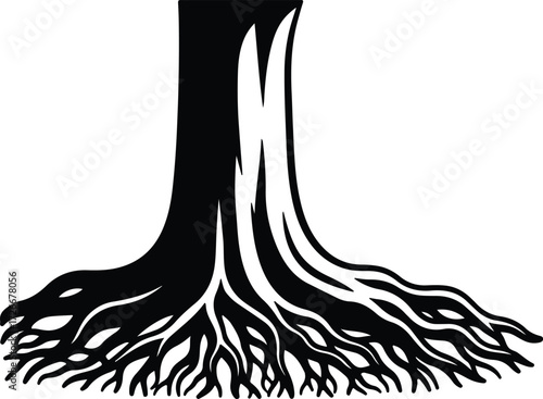 Vector Detailed tree roots growing underground silhouette Illustrator