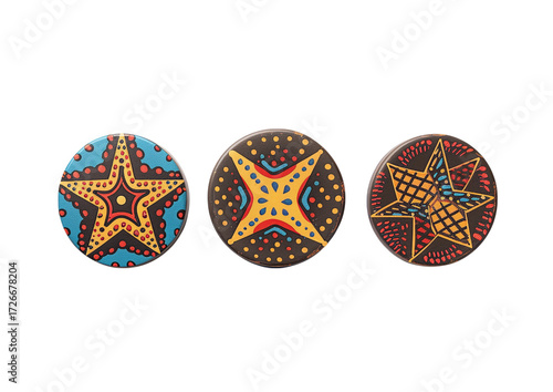 African tribal pattern star badge collection Isolated on a transparent background